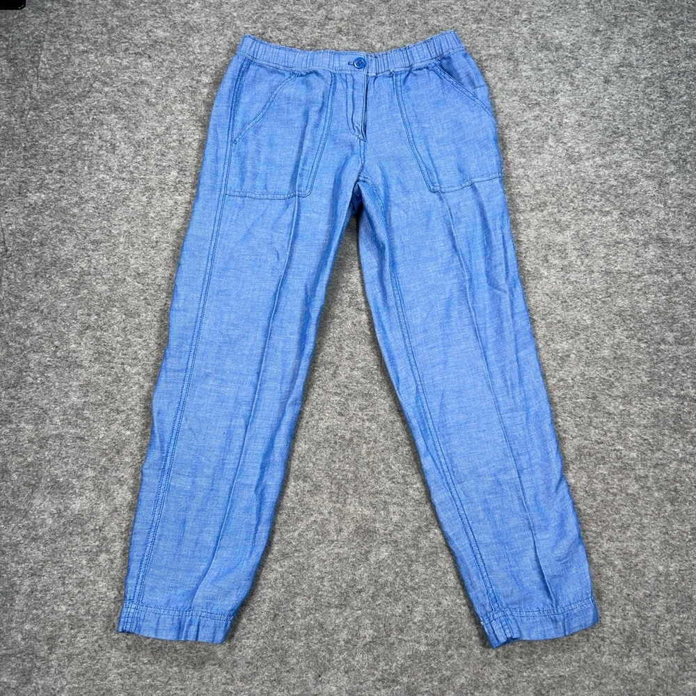 J CREW Pants Womens 6 Blue Linen Jogger Tapered Elastic Waist Pockets Preppy